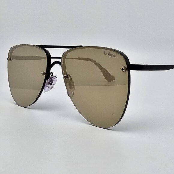 Le Specs Accessories - Le Specs The Prince Black Frame Gold Mirror Flat Lens Aviator Sunglasses 57mm